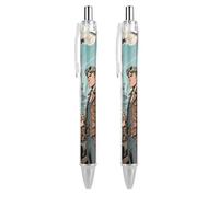 ERSTSNCK Steampunk Factory Black Ballpoint Pens Fine Point (0.5mm) Black Ink Pen Retractable Ball Point Pens with Comfortable Full Grip for Journaling, And Office Writing Ideal 2 PCS