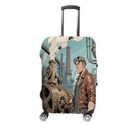 ERSTSNCK Steampunk Factory Luggage Suitcase Covers Elastic Washable Cute Luggage Protector Travel Suitcase Protective Cover For Adult (Fit 19-32 Inch Luggages), white, M, Steampunk Factory
