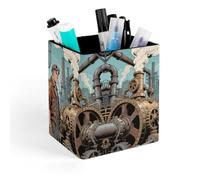 ERSTSNCK Steampunk Factory Pen Holder, Pencil Holder Desktop Stationery Organizer Square Leather Pencil Cup Makeup Brush Storage Box for Office Home And Stationary Supplies