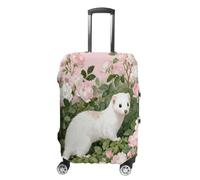 ERSTSNCK Stoat in Pink Rosebush Luggage Suitcase Covers Elastic Washable Cute Luggage Protector Travel Suitcase Protective Cover For Adult (Fit 19-32 Inch Luggages), white, XL, Stoat in Pink Rosebush