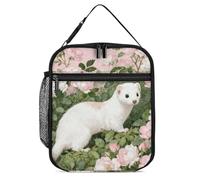 ERSTSNCK Stoat in Pink Rosebush Lunch Bag for Adults Reusable Insulated Lunchbox Leakproof Small Lunch Box Tote for Men & Women Portable Food Cooler Bag for Work, Office, Picnics