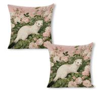 ERSTSNCK Stoat in Pink Rosebush Pillow Covers 18"x18"（2pcs） Linen Throw Pillow Covers - Double Sided Decorative Square Cushion Cases for Sofa, Bed, Chair (No Insert Included)