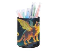 ERSTSNCK Strange Creature Pen Holder, Pencil Holder Desktop Stationery Organizer Round Leather Pencil Cup Makeup Brush Storage Box for Office Home And Stationary Supplies