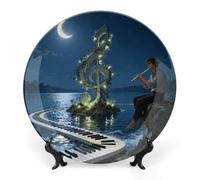 ERSTSNCK String Vine Moon Ceramic Decorative Plate 8inch Bone China Wall Hanging Ornament Plates Bohemian Style Dinner Plate with Stand Cabinet Display Plates for Home Art Decor