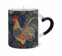 ERSTSNCK Striped Golden Rooster Color Changing Mug Heat Changing Coffee Mugs Funny Magic Cup Heat Sensitive Travel Mug Novelty Coffee Cups Personalized Customized Gift Idea for Men & Women 11 Oz