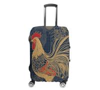 ERSTSNCK Striped Golden Rooster Luggage Suitcase Covers Elastic Washable Cute Luggage Protector Travel Suitcase Protective Cover For Adult (Fit 19-32 Inch Luggages) X-Large, white, M, Striped Golden