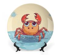 ERSTSNCK Summer Cartoon Crab Ceramic Decorative Plate 8inch Bone China Wall Hanging Ornament Plates Bohemian Style Dinner Plate with Stand Cabinet Display Plates for Home Art Decor