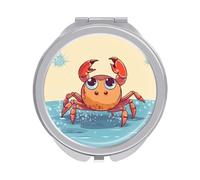 ERSTSNCK Summer Cartoon Crab Compact Mirror for Purse, Double-Sided 1x/2x Magnifying Metal Pocket Makeup Mirrors, Folding Mini Vanity Mirror, Handheld Round Travel Cosmetic Mirrors for Women