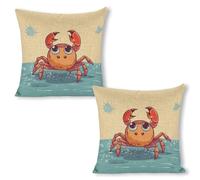 ERSTSNCK Summer Cartoon Crab Pillow Covers 18"x18"（2pcs） Linen Throw Pillow Covers - Double Sided Decorative Square Cushion Cases for Sofa, Bed, Chair (No Insert Included)