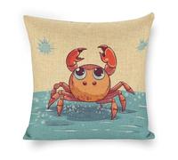 ERSTSNCK Summer Cartoon Crab Pillow Covers 18"x18" Linen Throw Pillow Covers - Double Sided Decorative Square Cushion Cases for Sofa, Bed, Chair (No Insert Included)