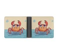 ERSTSNCK Summer Cartoon Crab Wallet for Men Bifold Rfid Blocking Slim Money Clip Front Pocket Wallet Card Holder