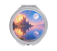 ERSTSNCK Sun and Moon Compact Mirror for Purse, Double-Sided 1x/2x Magnifying Metal Pocket Makeup Mirrors, Folding Mini Vanity Mirror, Handheld Round Travel Cosmetic Mirrors for Women