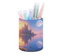 ERSTSNCK Sun And Moon Pen Holder, Pencil Holder Desktop Stationery Organizer Round Leather Pencil Cup Makeup Brush Storage Box for Office Home And Stationary Supplies