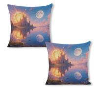 ERSTSNCK Sun and Moon Pillow Covers 18"x18"（2pcs） Linen Throw Pillow Covers - Double Sided Decorative Square Cushion Cases for Sofa, Bed, Chair (No Insert Included)