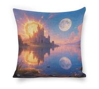 ERSTSNCK Sun and Moon Pillow Covers 18"x18" Linen Throw Pillow Covers - Double Sided Decorative Square Cushion Cases for Sofa, Bed, Chair (No Insert Included)