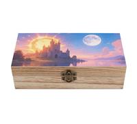 ERSTSNCK Sun And Moon Wooden Storage Box Elegant Retro Jewelry Box with Hinged Lid Decorative Keepsake Boxes Decor Handmade Organizer Boxes for Wedding, Party, Gift, Diy Craft, Home Decor