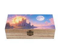 ERSTSNCK Sun And Moon Wooden Storage Box Elegant Retro Jewelry Box with Hinged Lid Decorative Keepsake Boxes Decor Handmade Organizer Boxes for Wedding, Party, Gift, Diy Craft, Home Decor