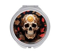 ERSTSNCK Sun Skull Decorated Compact Mirror for Purse, Double-Sided 1x/2x Magnifying Metal Pocket Makeup Mirrors, Folding Mini Vanity Mirror, Handheld Round Travel Cosmetic Mirrors for Women