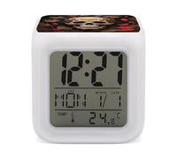 ERSTSNCK Sun Skull Decorated Night Light Alarm Clock LED Display Alarms for Bedroom Smart Digital Alarm Clock Wtih 7 Colorful Ambient Lights Sleep Timer for Heavy Sleepers Simple Operation