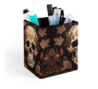 ERSTSNCK Sun Skull Decorated Pen Holder, Pencil Holder Desktop Stationery Organizer Square Leather Pencil Cup Makeup Brush Storage Box for Office Home And Stationary Supplies