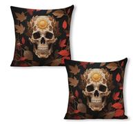 ERSTSNCK Sun Skull Decorated Pillow Covers 18"x18"（2pcs） Linen Throw Pillow Covers - Double Sided Decorative Square Cushion Cases for Sofa, Bed, Chair (No Insert Included)