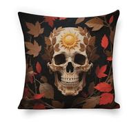 ERSTSNCK Sun Skull Decorated Pillow Covers 18"x18" Linen Throw Pillow Covers - Double Sided Decorative Square Cushion Cases for Sofa, Bed, Chair (No Insert Included)