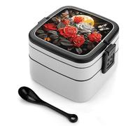 ERSTSNCK Sun-Soaked Colors Bento Box 1000ml Leak Proof Lunch Container with Removable Dividers & Spoon - BPA-Free PP Stackable Lunch Box for Work, Office, Picnic, Travel, Dining Out