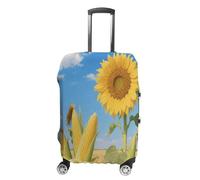 ERSTSNCK Sunflower And Corn Print Luggage Suitcase Covers Elastic Washable Cute Luggage Protector Travel Suitcase Protective Cover For Adult (Fit 19-32 Inch Luggages) X-Large, white, L, Sunflower and
