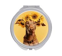 ERSTSNCK Sunflower and Dog Compact Mirror for Purse, Double-Sided 1x/2x Magnifying Metal Pocket Makeup Mirrors, Folding Mini Vanity Mirror, Handheld Round Travel Cosmetic Mirrors for Women