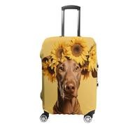 ERSTSNCK Sunflower And Dog Luggage Suitcase Covers Elastic Washable Cute Luggage Protector Travel Suitcase Protective Cover For Adult (Fit 19-32 Inch Luggages) X-Large, white, S, Sunflower and Dog