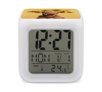 ERSTSNCK Sunflower and Dog Night Light Alarm Clock LED Display Alarms for Bedroom Smart Digital Alarm Clock Wtih 7 Colorful Ambient Lights Sleep Timer for Heavy Sleepers Simple Operation