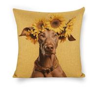 ERSTSNCK Sunflower and Dog Pillow Covers 18"x18" Linen Throw Pillow Covers - Double Sided Decorative Square Cushion Cases for Sofa, Bed, Chair (No Insert Included)