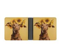 ERSTSNCK Sunflower And Dog Wallet for Men Bifold Rfid Blocking Slim Money Clip Front Pocket Wallet Card Holder