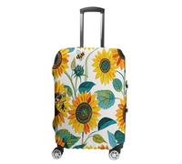 ERSTSNCK Sunflower Bee Pattern Luggage Suitcase Covers Elastic Washable Cute Luggage Protector Travel Suitcase Protective Cover For Adult (Fit 19-32 Inch Luggages) X-Large, white, S, Sunflower Bee