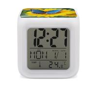 ERSTSNCK Sunflower Blue Butterfly Night Light Alarm Clock LED Display Alarms for Bedroom Smart Digital Alarm Clock Wtih 7 Colorful Ambient Lights Sleep Timer for Heavy Sleepers Simple Operation