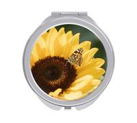 ERSTSNCK Sunflower Compact Mirror for Purse, Double-Sided 1x/2x Magnifying Metal Pocket Makeup Mirrors, Folding Mini Vanity Mirror, Handheld Round Travel Cosmetic Mirrors for Women