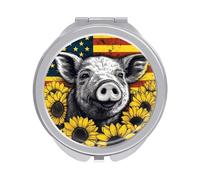 ERSTSNCK Sunflower Pets Compact Mirror for Purse, Double-Sided 1x/2x Magnifying Metal Pocket Makeup Mirrors, Folding Mini Vanity Mirror, Handheld Round Travel Cosmetic Mirrors for Women