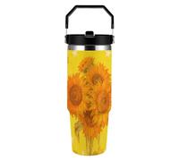 ERSTSNCK Sunflower Star Pattern 30oz Tumbler Large Capacity Car Cup with Handle And Straw Lid Stainless Steel Travel Mug Double Wall Vacuum Insulated Cup Leak-Proof for Outdoor Home Use