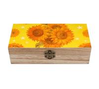 ERSTSNCK Sunflower Star Pattern Wooden Storage Box Elegant Retro Jewelry Box with Hinged Lid Decorative Keepsake Boxes Decor Handmade Organizer Boxes for Wedding, Party, Gift, Diy Craft, Home Decor