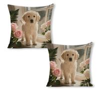 ERSTSNCK Sunny Windowsill Dog Pillow Covers 18"x18"（2pcs） Linen Throw Pillow Covers - Double Sided Decorative Square Cushion Cases for Sofa, Bed, Chair (No Insert Included)