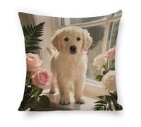 ERSTSNCK Sunny Windowsill Dog Pillow Covers 18"x18" Linen Throw Pillow Covers - Double Sided Decorative Square Cushion Cases for Sofa, Bed, Chair (No Insert Included)
