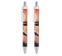 ERSTSNCK Sunrise with Flamingos Black Ballpoint Pens Fine Point (0.5mm) Black Ink Pen Retractable Ball Point Pens with Comfortable Full Grip for Journaling, And Office Writing Ideal 2 PCS