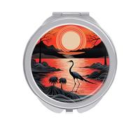 ERSTSNCK Sunrise with Flamingos Compact Mirror for Purse, Double-Sided 1x/2x Magnifying Metal Pocket Makeup Mirrors, Folding Mini Vanity Mirror, Handheld Round Travel Cosmetic Mirrors for Women