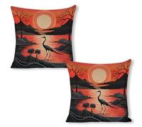 ERSTSNCK Sunrise with Flamingos Pillow Covers 18"x18"（2pcs） Linen Throw Pillow Covers - Double Sided Decorative Square Cushion Cases for Sofa, Bed, Chair (No Insert Included)
