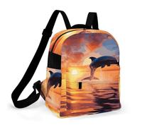 ERSTSNCK Sunset Dolphin Small Backpack for Women Mini Backpack Purse Travel Fashion Roomy Shoulder Handbag