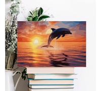 ERSTSNCK Sunset Dolphin Wall Decor For Living Room Large Canvas Wall Art For Bedroom Modern Office Pictures Wall Artwork Landscape Paintings Canvas Art Prints Home Decorations 12x08inch(30x20cm)