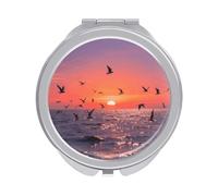 ERSTSNCK Sunset Seagulls Compact Mirror for Purse, Double-Sided 1x/2x Magnifying Metal Pocket Makeup Mirrors, Folding Mini Vanity Mirror, Handheld Round Travel Cosmetic Mirrors for Women