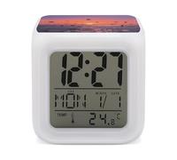 ERSTSNCK Sunset Seagulls Night Light Alarm Clock LED Display Alarms for Bedroom Smart Digital Alarm Clock Wtih 7 Colorful Ambient Lights Sleep Timer for Heavy Sleepers Simple Operation