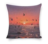 ERSTSNCK Sunset Seagulls Pillow Covers 18"x18" Linen Throw Pillow Covers - Double Sided Decorative Square Cushion Cases for Sofa, Bed, Chair (No Insert Included)