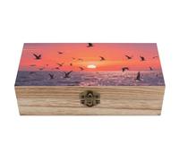 ERSTSNCK Sunset Seagulls Wooden Storage Box Elegant Retro Jewelry Box with Hinged Lid Decorative Keepsake Boxes Decor Handmade Organizer Boxes for Wedding, Party, Gift, Diy Craft, Home Decor